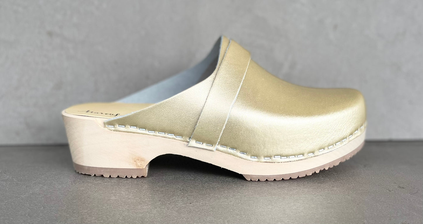 Ingrid, träsko, guld metallic